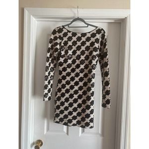 Dress the Population Lola Black Ivory Sequined Checkered Cocktail Mini Dress M